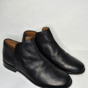 Frye Slip On Low Black Leather Ankle Boots 3470736-BLK Womens Size 8M